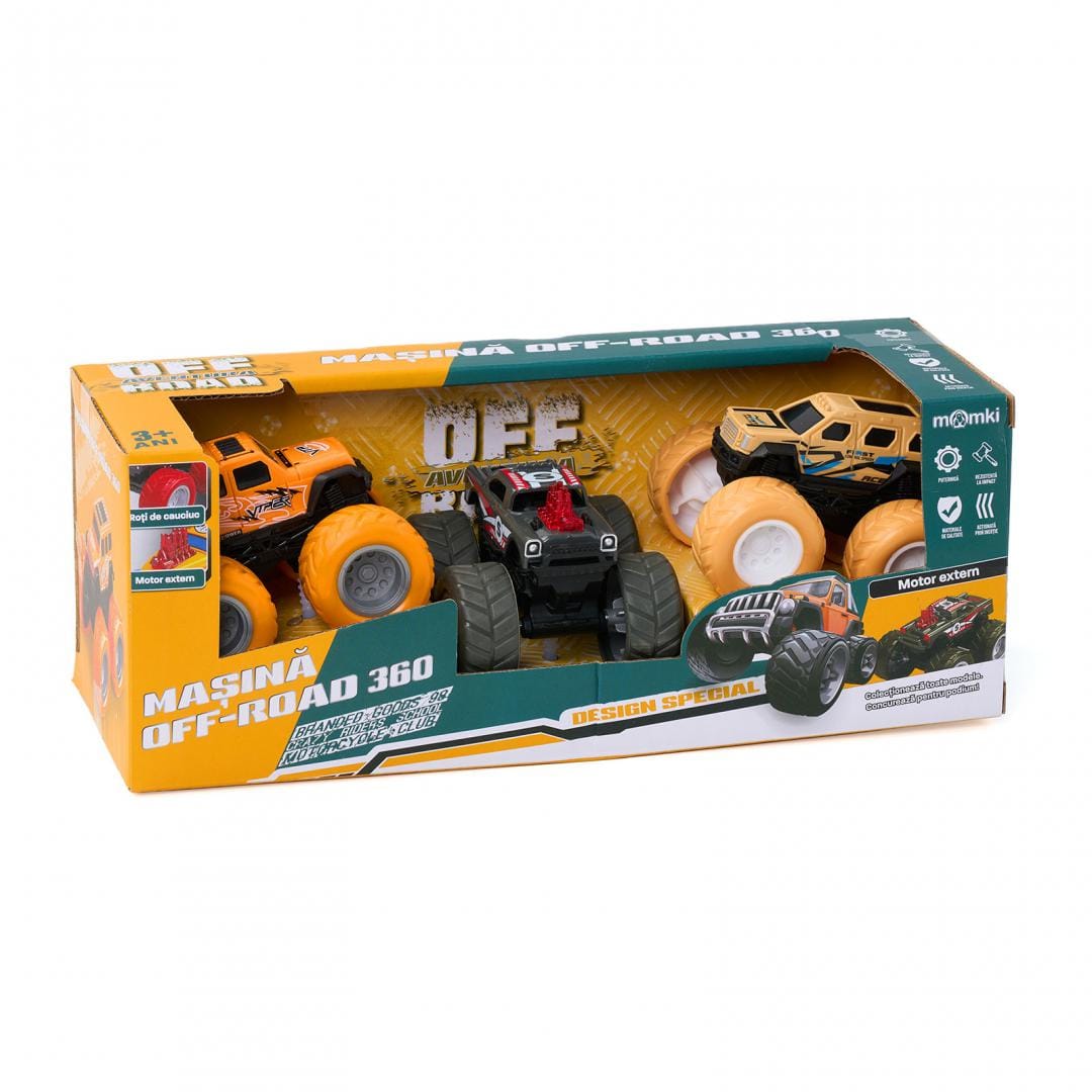 Set 3 Masini Off-Road 360° Momki - Roti Cauciuc, Motor Inertie - imagine 2