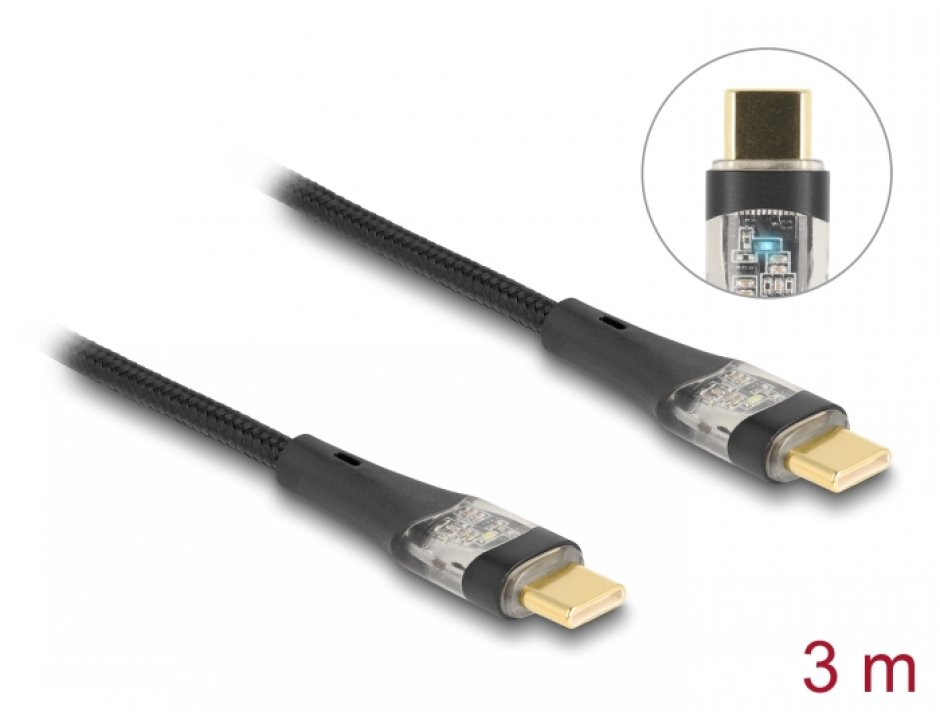 Cablu USB-C Delock 100W, 3m, E-Marker