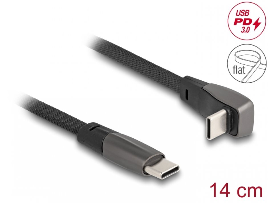 Cablu USB-C Flat Delock 60W 14cm Negru