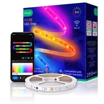 Banda LED RGBIC Nous F4 Smart, 5m, Wi-Fi & Muzică