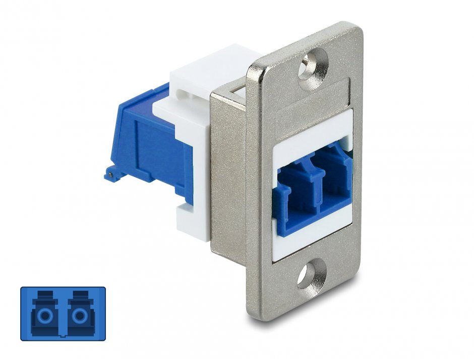 Modul fibra optica LC Duplex M-M montare panou Alb/albastru, Delock 91096