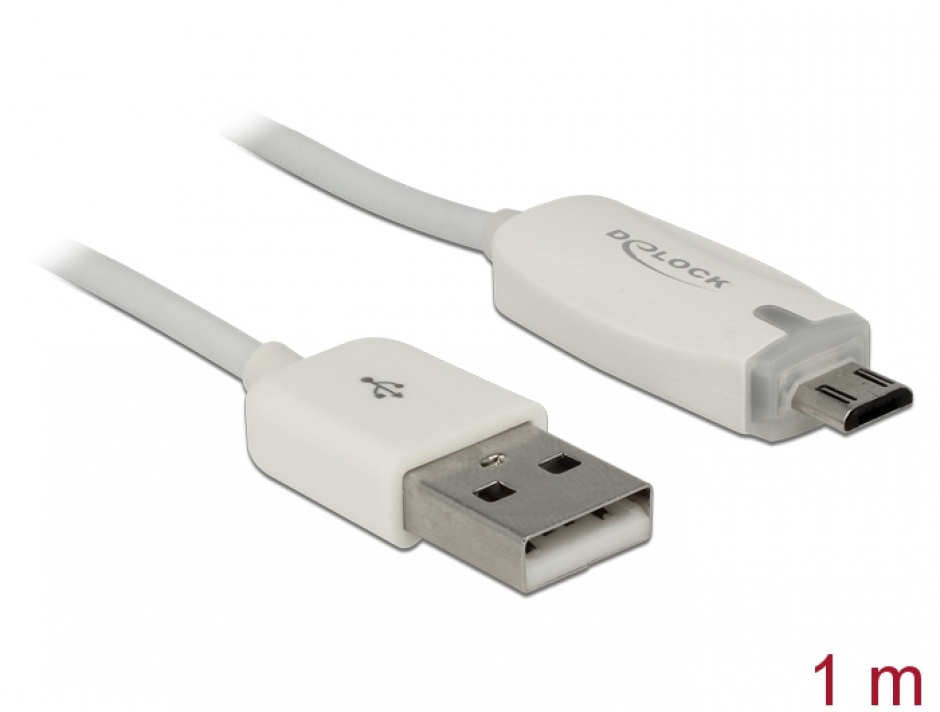 Cablu USB-MicroUSB 1m cu LED Incarcare Delock