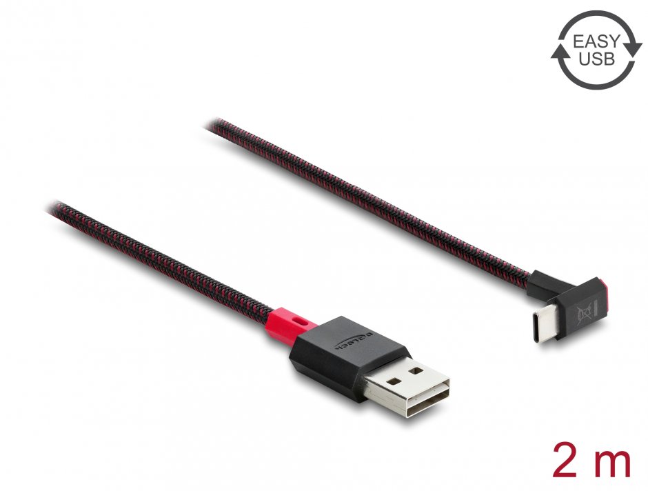 Cablu Delock 81551 USB-A la USB-C 2m, EASY-USB Reversibil