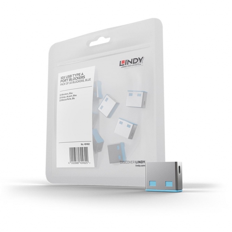 Lindy USB Port Blocker Bleu, 10 bucăți, Securitate maximă