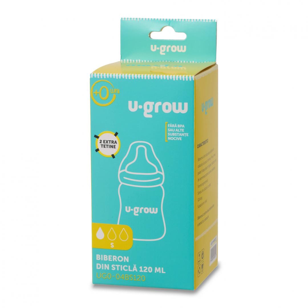 Biberon Sticlă 120ml U-Grow + 2 Tetine Extra | Sigur pentru Bebeluși - imagine 5
