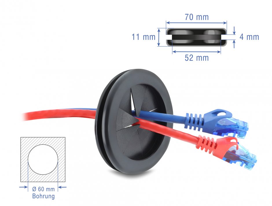 Organizator cabluri 60 mm Delock, trecere sigură în dulap