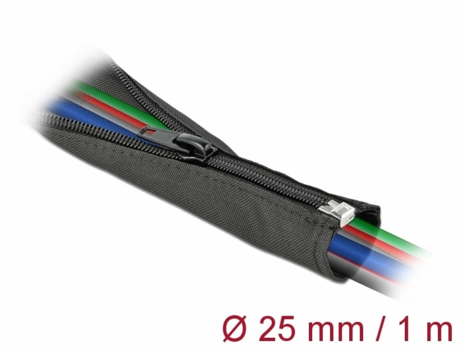 Organizator Cabluri cu Fermoar Delock 1m Negru