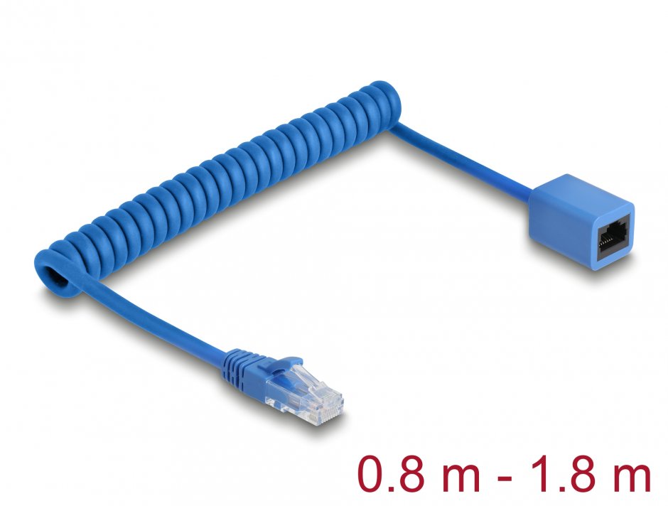 Cablu Spiralat RJ45 Cat.6 Delock, Albastru, 1.8m