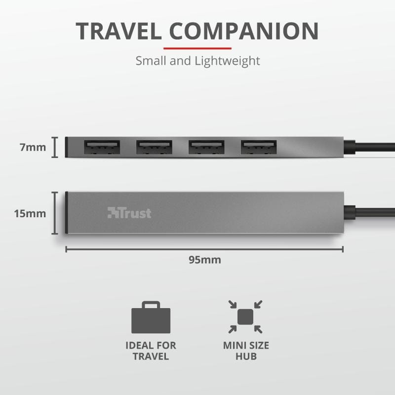 Hub USB Trust Halyx 4 Porturi Argintiu - Aluminiu Compact - imagine 6