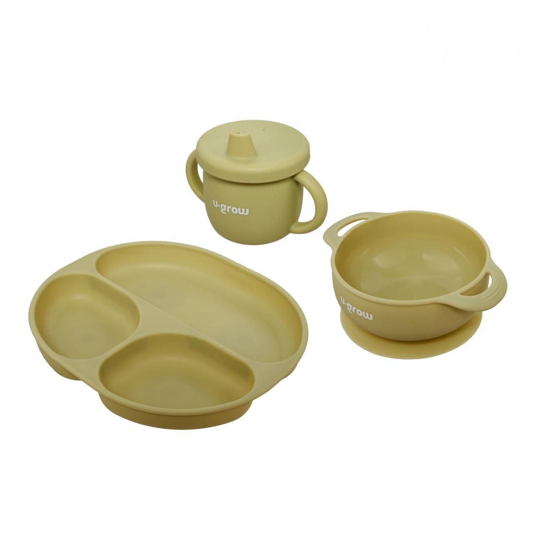 Set Diversificare Bebe Silicon U-GROW Bol Farfurie Cana Olive