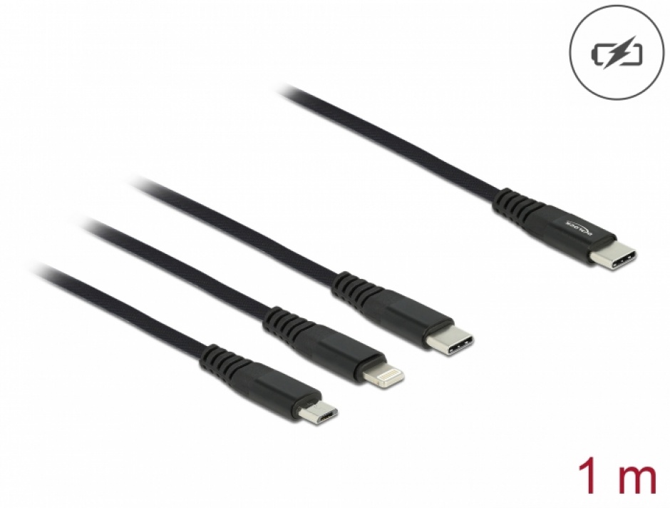 Cablu Delock 3in1 USB-C, 1m, Incarcare Rapida
