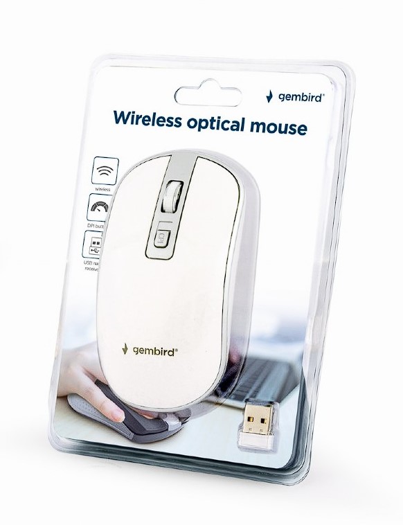 Mouse Gembird Wireless Alb/Argintiu, 1600 DPI - imagine 2