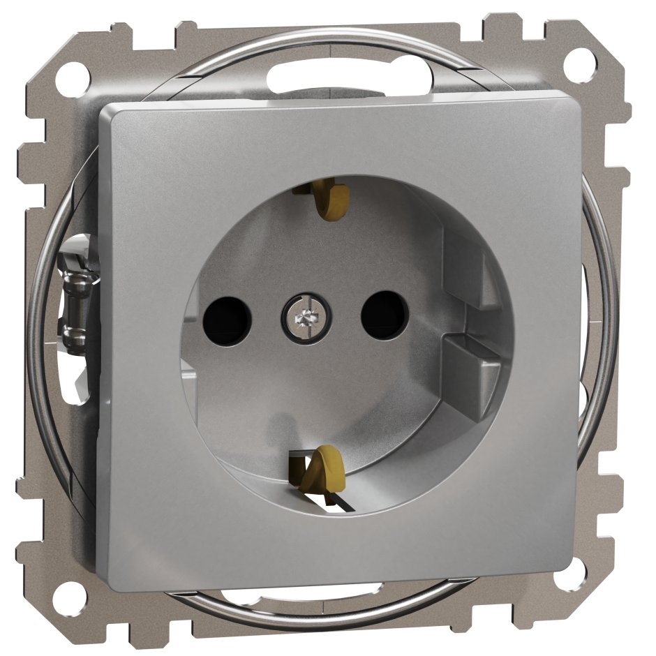 Priza Schneider Sedna 2P+E Aluminiu cu Obturatoare