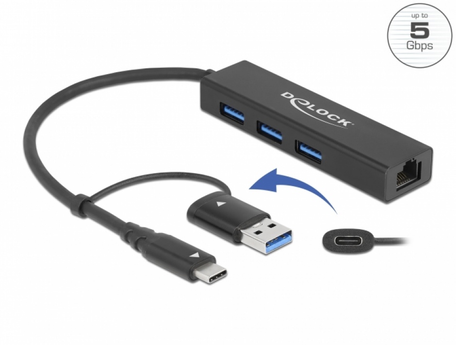 Hub USB 3.2 + LAN Gigabit Delock 64149
