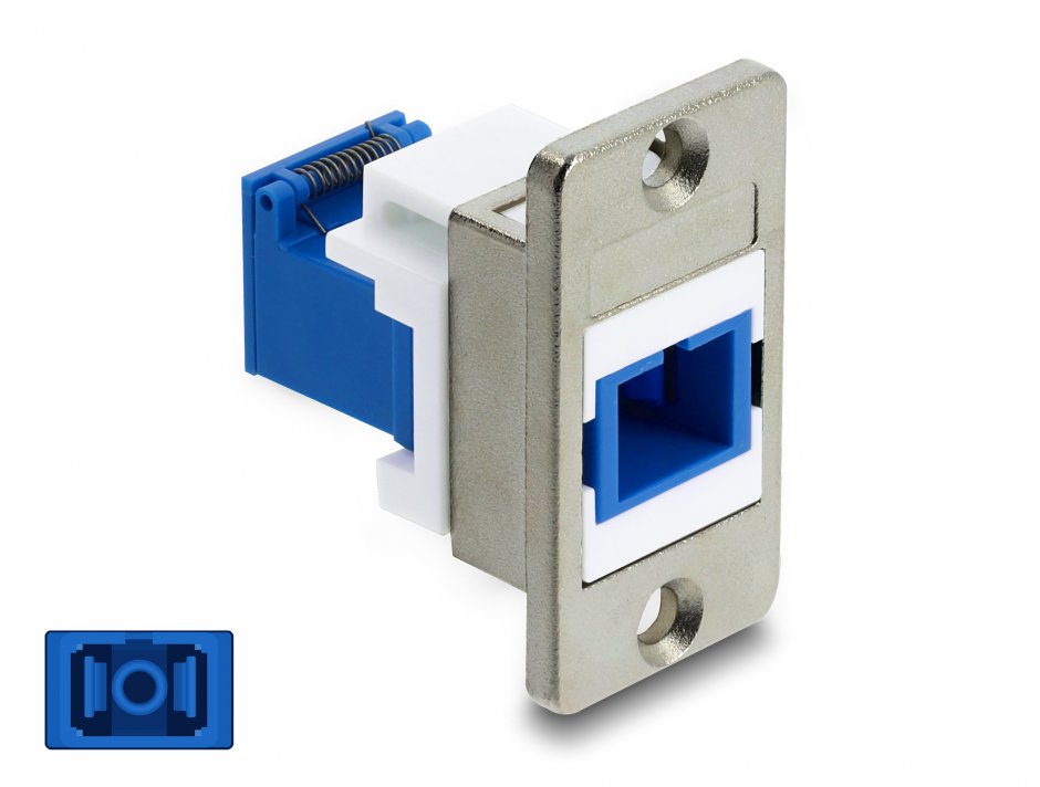 Modul fibra optica SC Simplex M-M montare panou cu laser protection flip Alb/albastru, Delock 91106