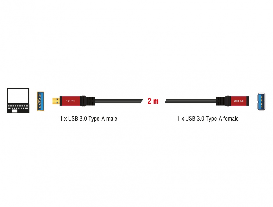 Prelungitor USB 3.0 Premium 2m, Delock 82753