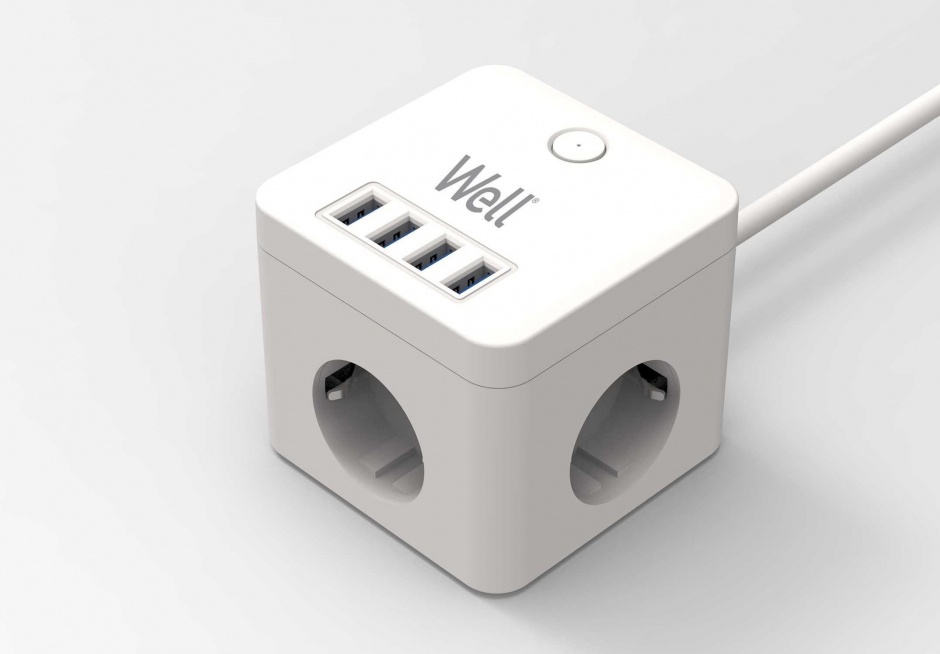 Prelungitor Cub 3 Prize + 4 USB, 3m, Alb