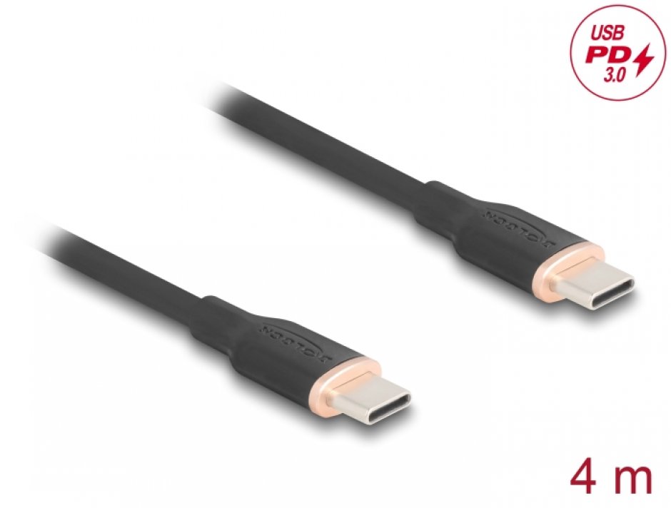 Cablu USB-C Delock 4m, 60W PD 3.0, Negru
