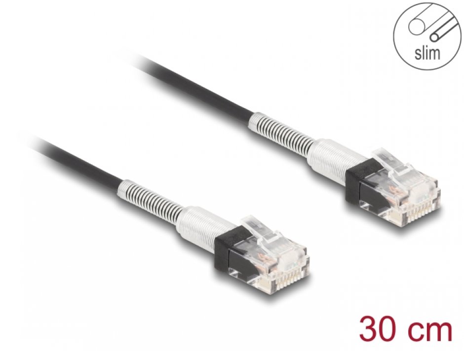 Cablu RJ45 Delock 0.3m Cat.6A Slim Negru
