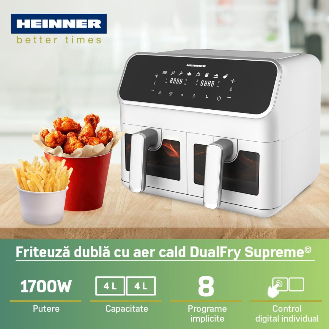 Friteuza Dubla Aer Cald Heinner DualFry 8L 1700W Digitala - imagine 5