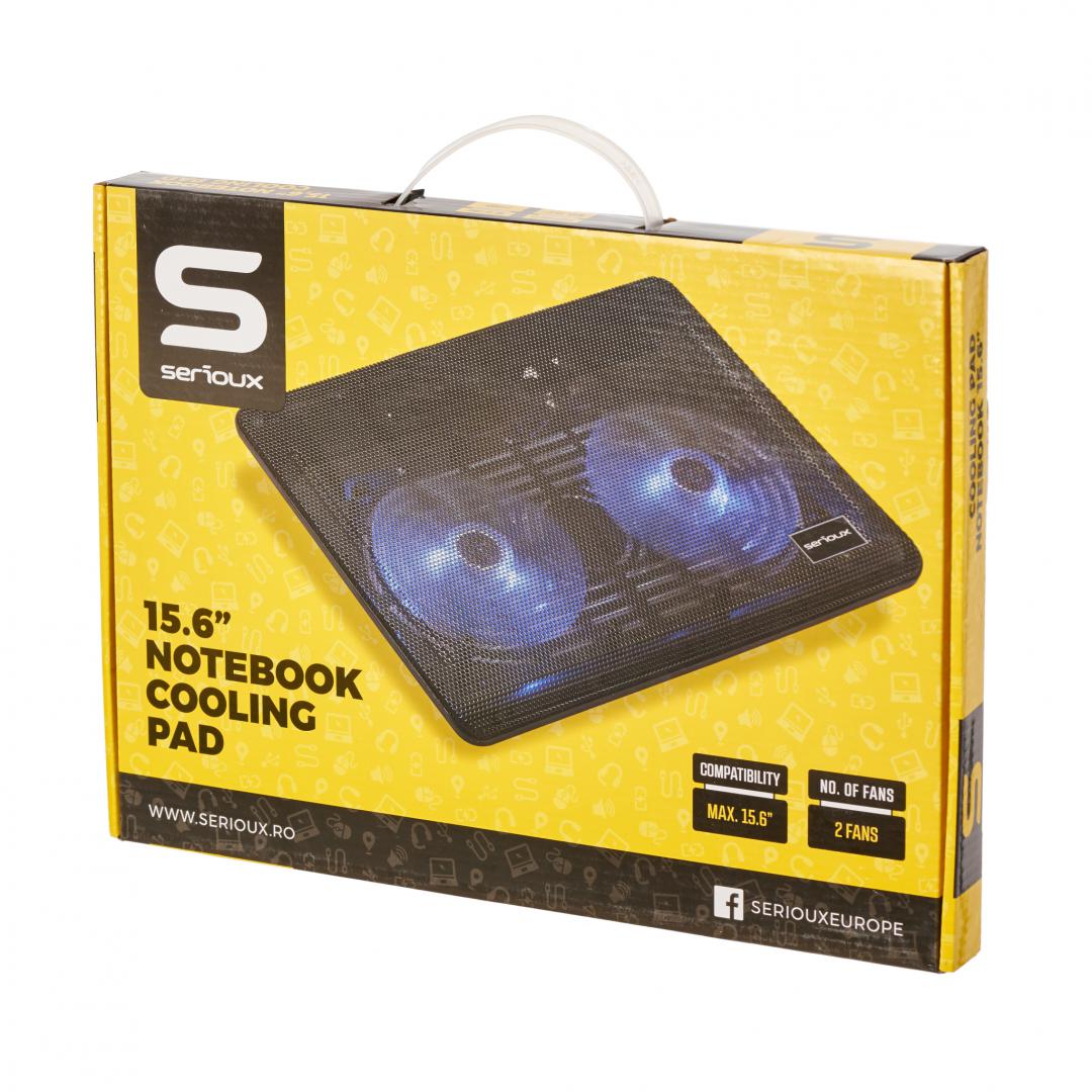 Cooling Pad SERIOUX 15.6 inch - 2 Ventilatoare silențioase