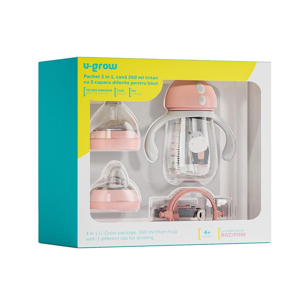 Cana 3 in 1 Tritan 260ml Dark Pink U-Grow | Tetina, Cioc și Pai - imagine 2