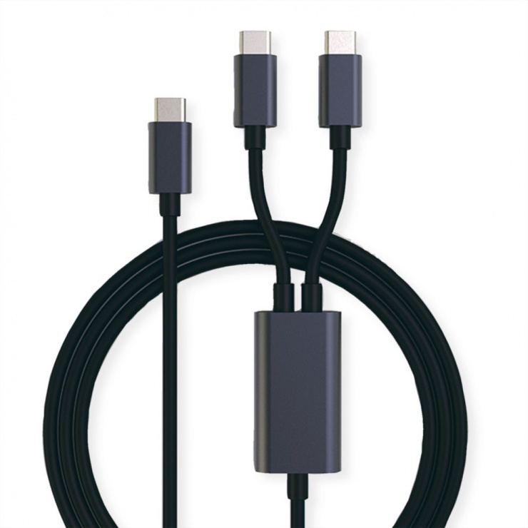 Cablu Splitter USB-C Roline 100W, Încărcare Duală