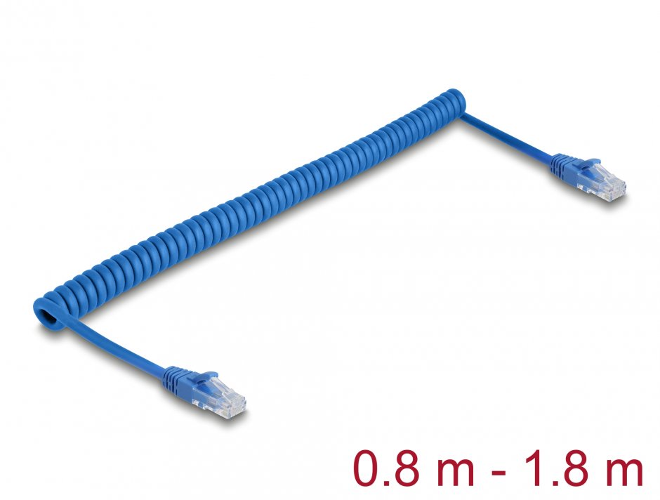 Cablu Spiralat RJ45 Cat.6 UTP 1.8m Albastru Delock