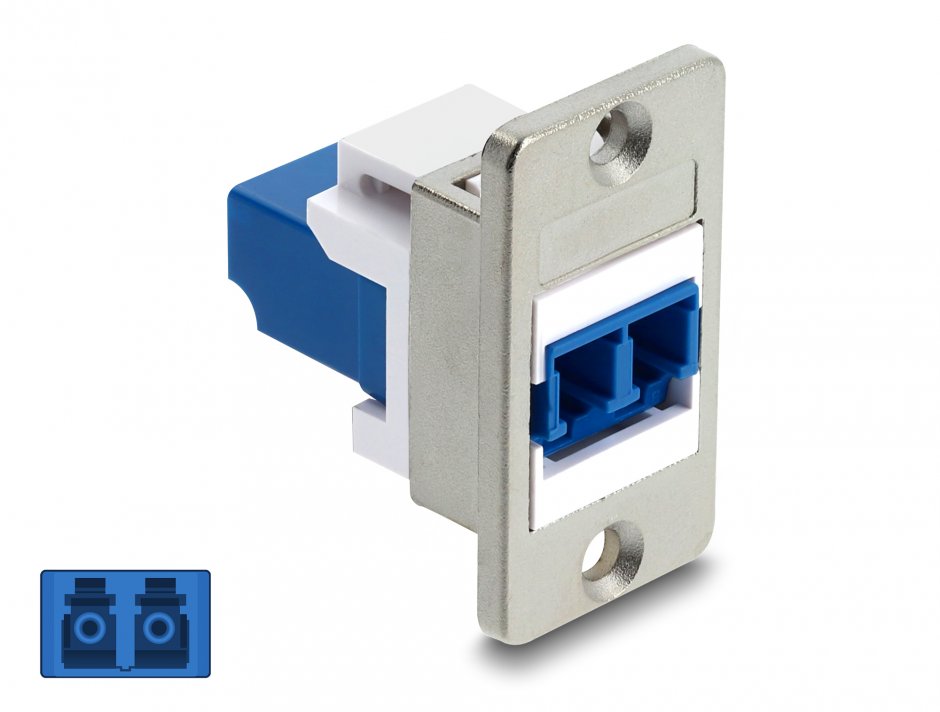 Modul fibra optica LC Duplex M-M montare panou Alb/albastru, Delock 91092