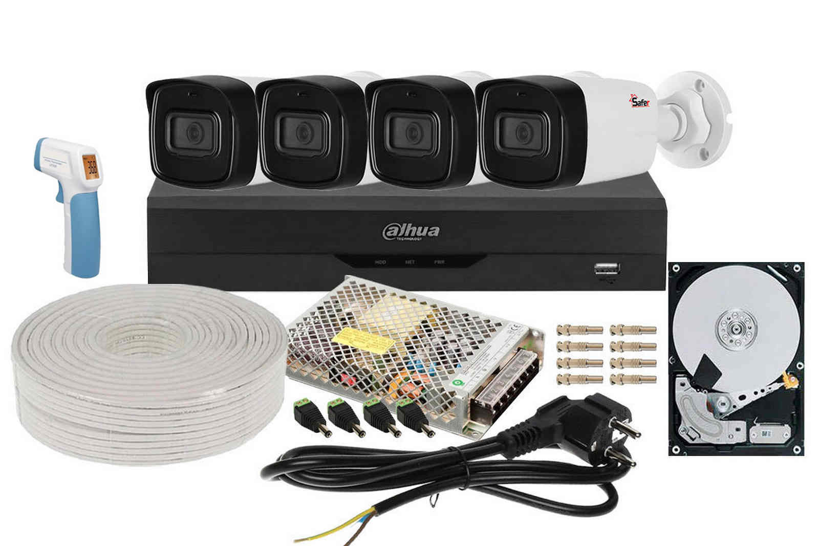 Kit supraveghere Dahua 4 camere Full HD, IR 40m, DVR AI