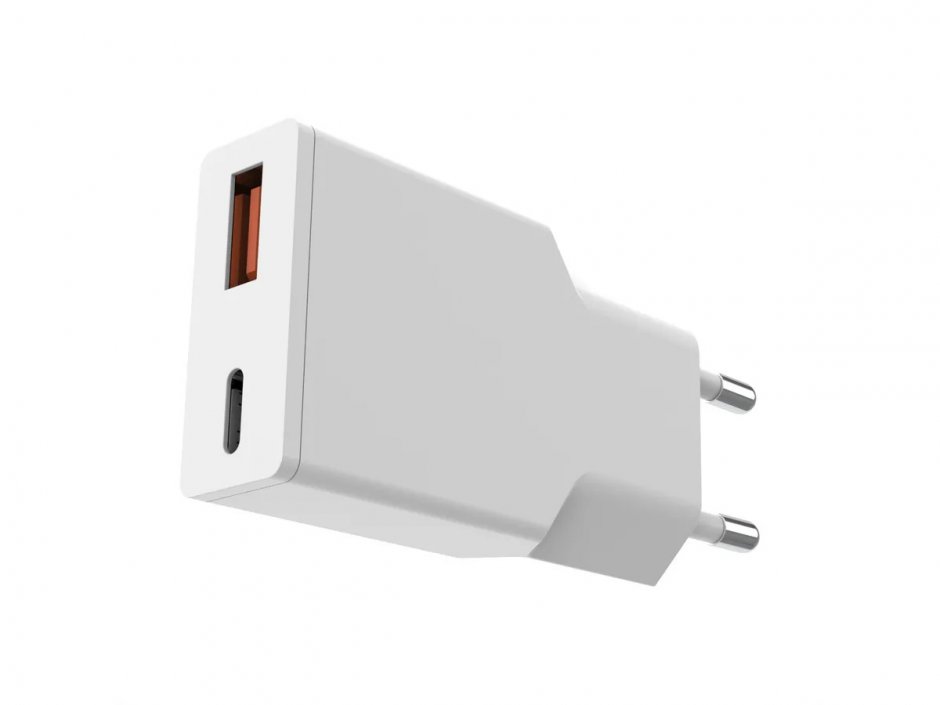Încărcător priză Value USB-A + USB-C 20W, încărcare rapidă