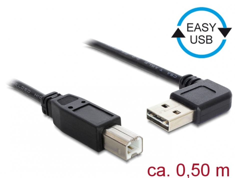 Cablu USB 2.0 Delock 0.5m, Unghi 360°, Negru