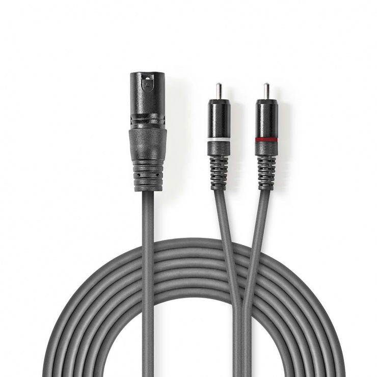 Cablu XLR la 2x RCA Nedis 3m Gri