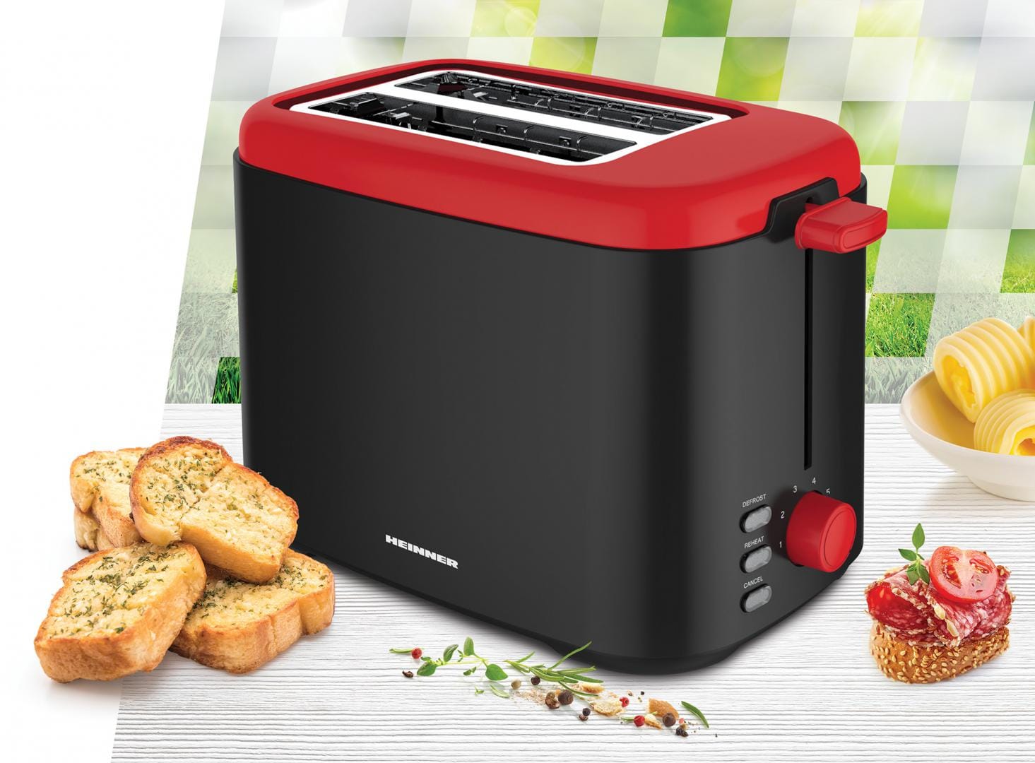 Prăjitor de pâine Heinner HTP-800BKR, 800W, 2 felii - imagine 2