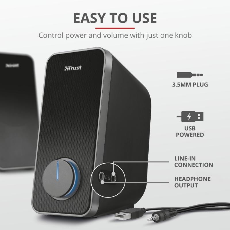 Boxe PC Trust Arys 2.0 - Sunet Stereo Clear, Conectare USB - imagine 4