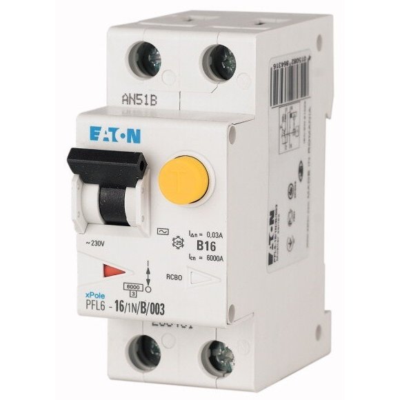 RCBO Eaton 1P+N 16A 30mA Siguranță Diferențială