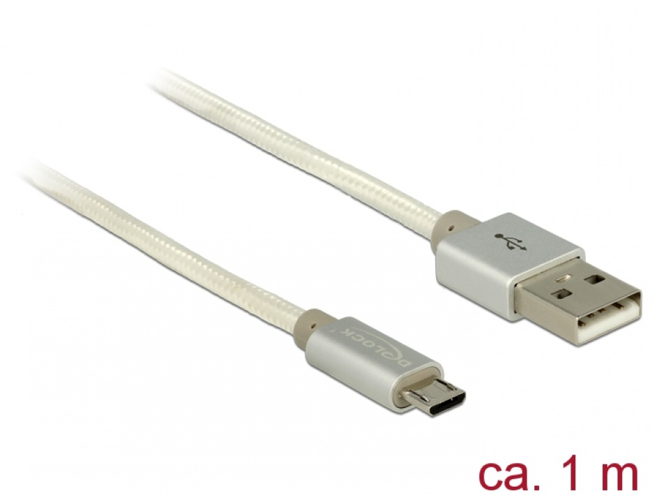 Cablu Micro USB Delock 1m, Îmbrăcare Textilă, Alb