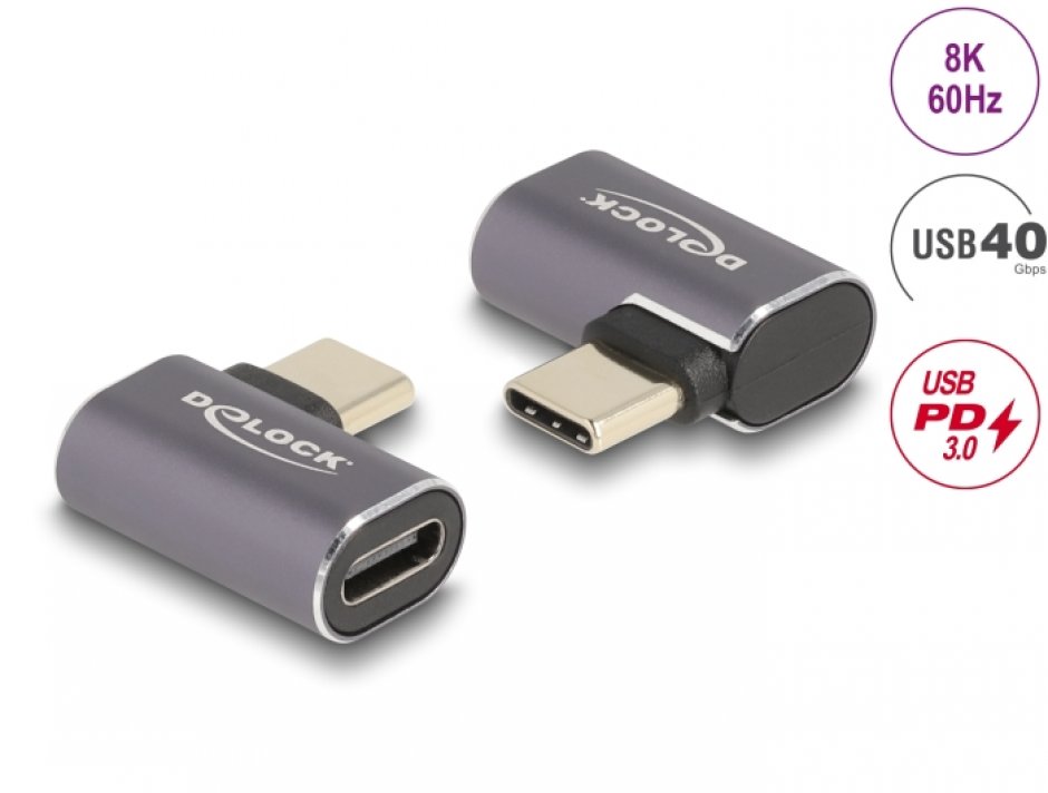 Adaptor USB-C 8K Delock 40Gb, 100W, Unghi