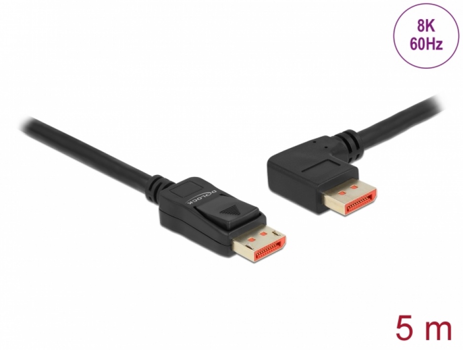 Cablu DisplayPort 8K Delock 5m, HDR, Conector Unghi