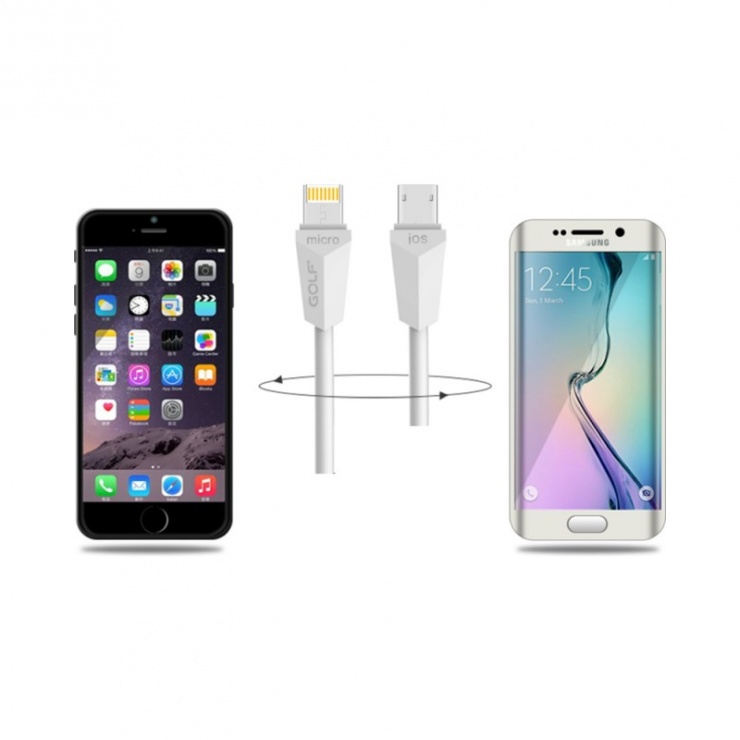 Cablu 2-în-1 USB la MicroUSB & Lightning 1m Alb