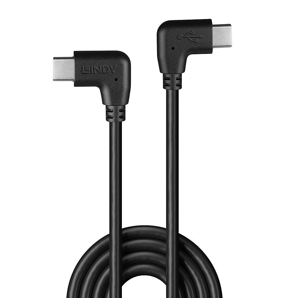 Cablu USB-C Lindy 1m 60W 2x90° - Negru - imagine 2