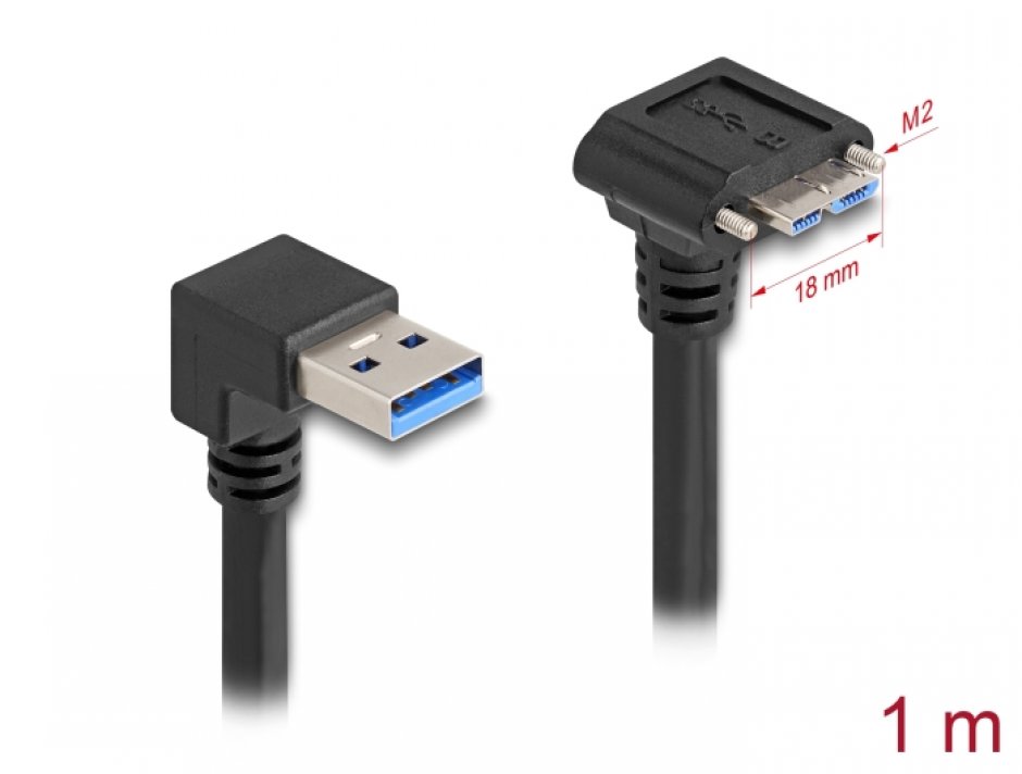 Cablu USB 3.2 Micro-B 90° Delock 1m - imagine 1