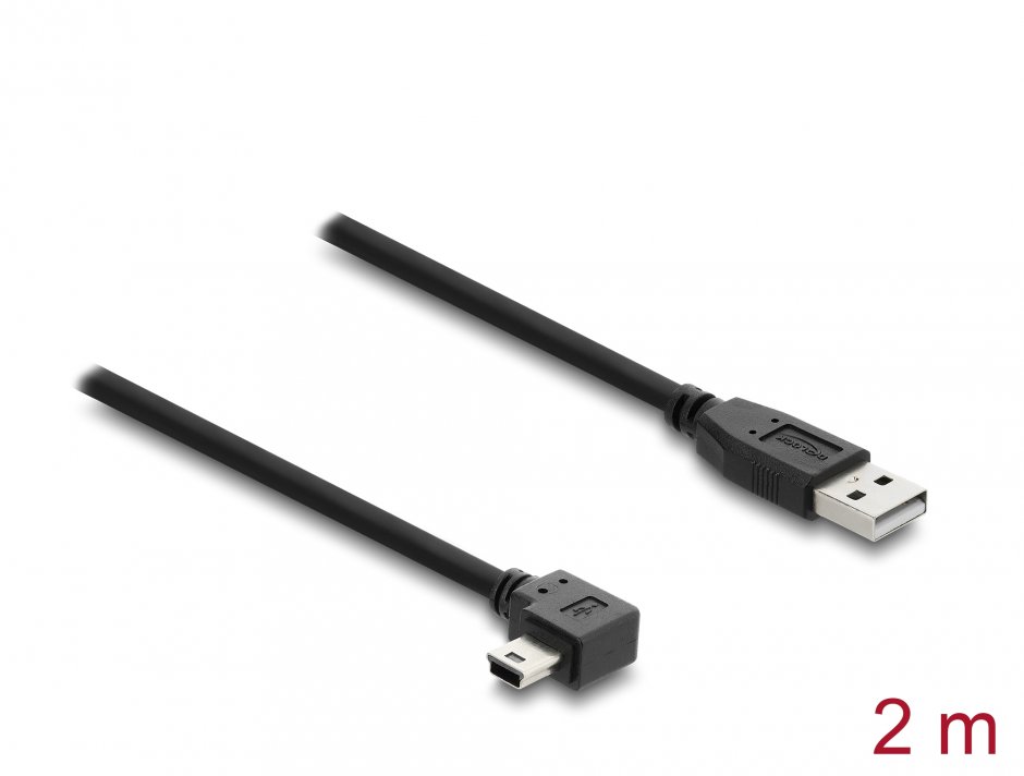 Cablu Delock USB 2.0 Mini-B 2m, Unghi 90°