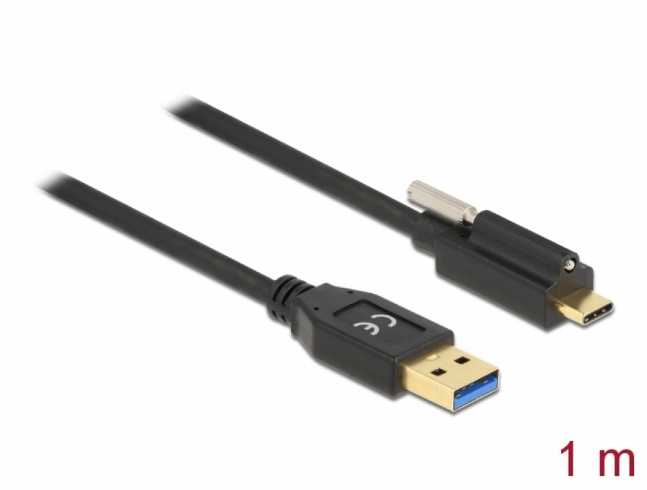 Cablu USB-C la USB-A 10Gbps cu Șurub, Delock 1m