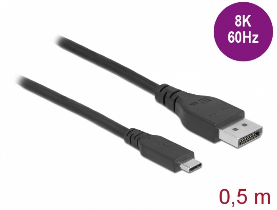 Cablu USB-C la DisplayPort Delock 8K60Hz, 0.5m