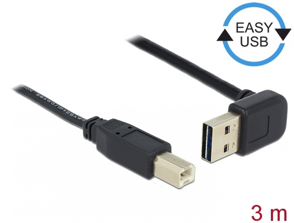 Cablu USB 2.0 A-B Unghi 3m Negru Delock