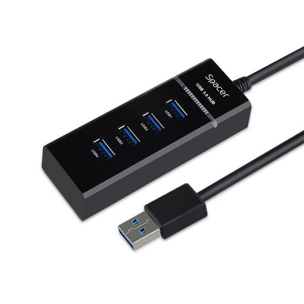 Hub USB 3.0 Spacer 4 Porturi - Transfer 5Gbps, Negru - imagine 2