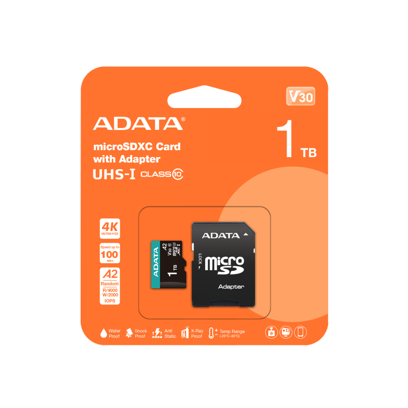Card Memorie ADATA 1TB MicroSDXC U3 V30 A2 cu Adaptor SD