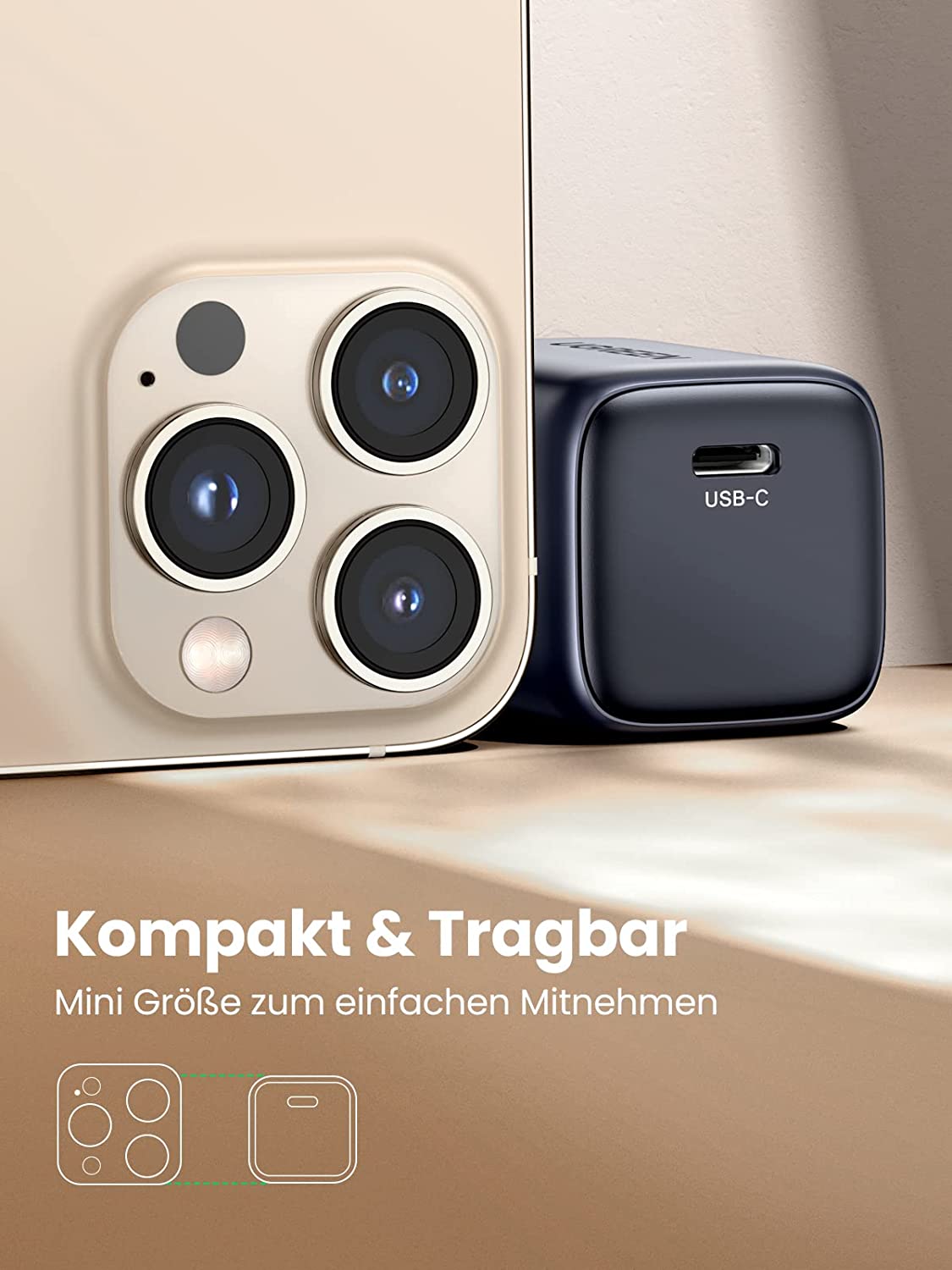 Încărcător Rețea Ugreen Nexode 20W GaN Quick Charge USB-C Negru - imagine 2