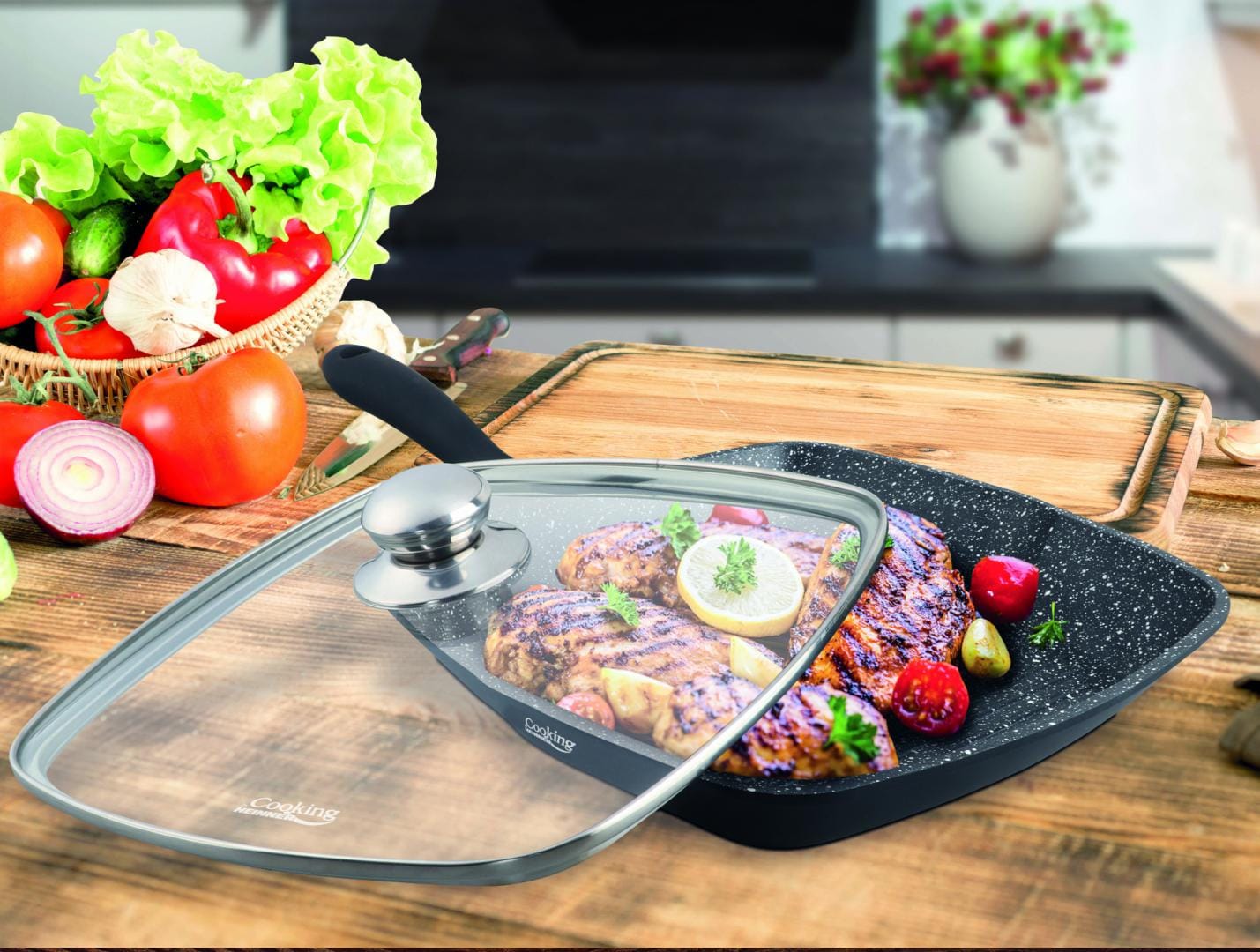 Tigaie Grill Heinner Dark Line 28cm cu Capac - Aluminiu - imagine 7